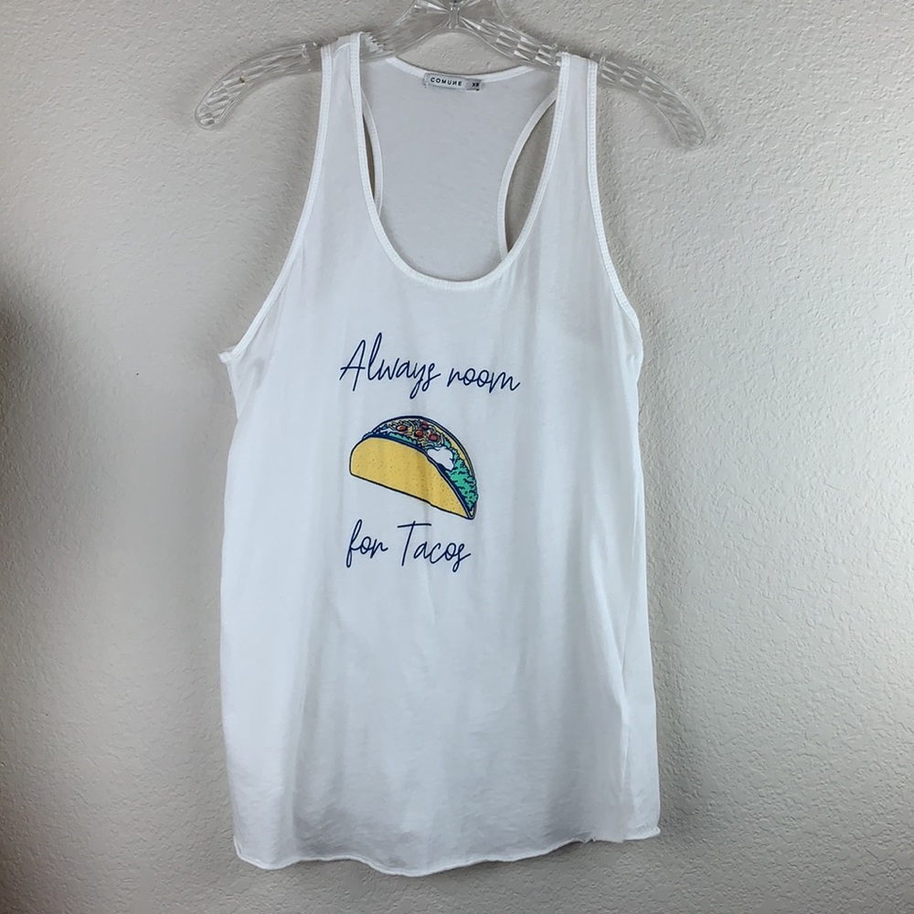 NWOT Comune Graphic Alway Room For‎ Tacos Racer Back T Shirt XS